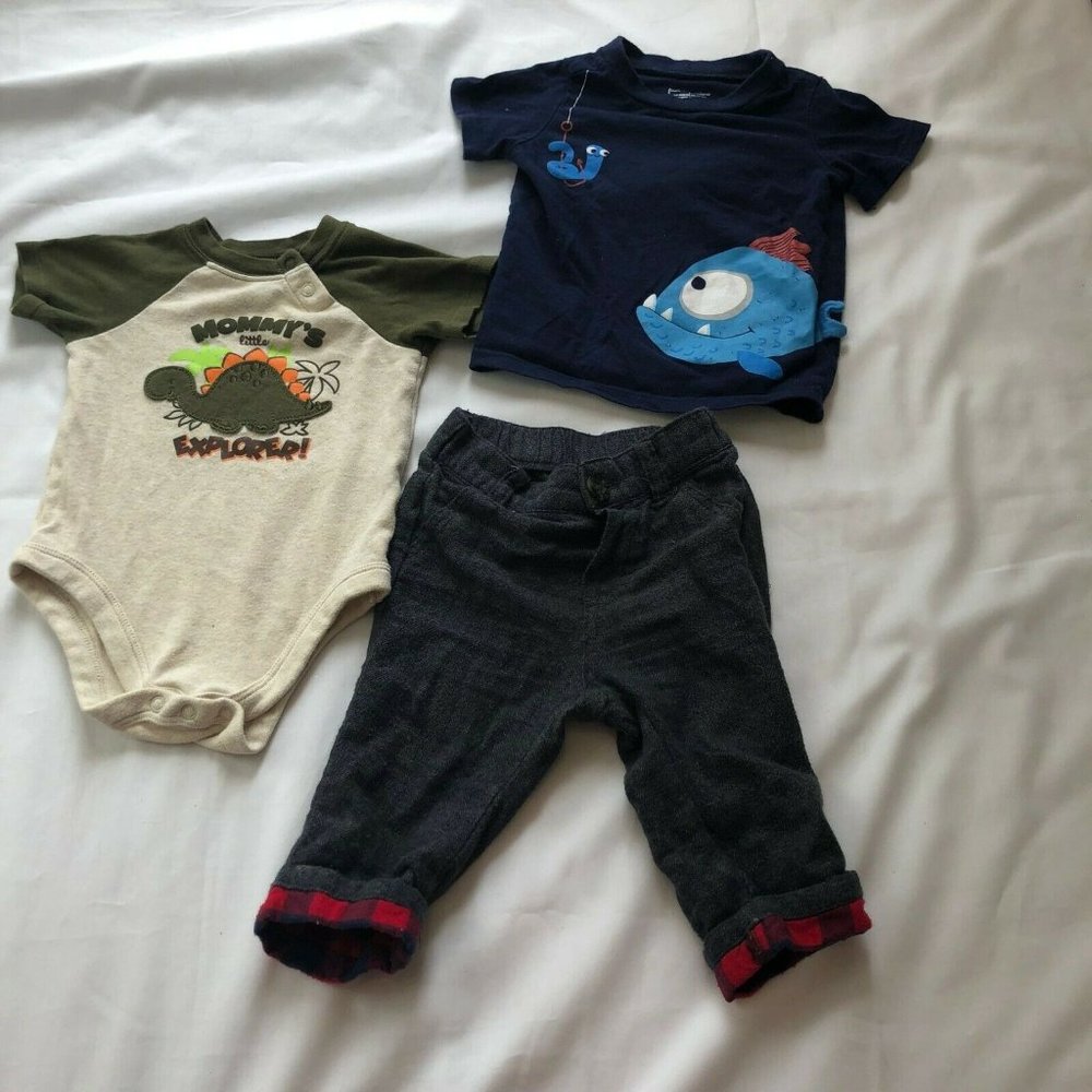 First Impressions Cat And Jack Baby Boy's Set of Pant + Bodysuit + T-shirt 3-6M